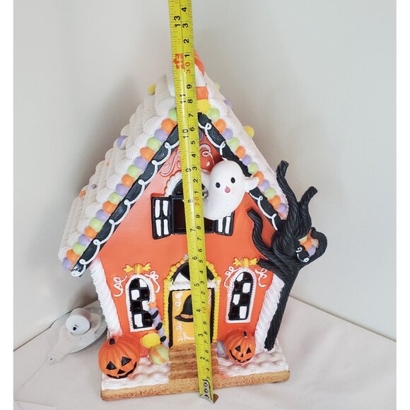 Ghoulish Halloween Gingerbread House ORANGE Frosted CandyFast LED Light Up Decor - Picture 8 of 14